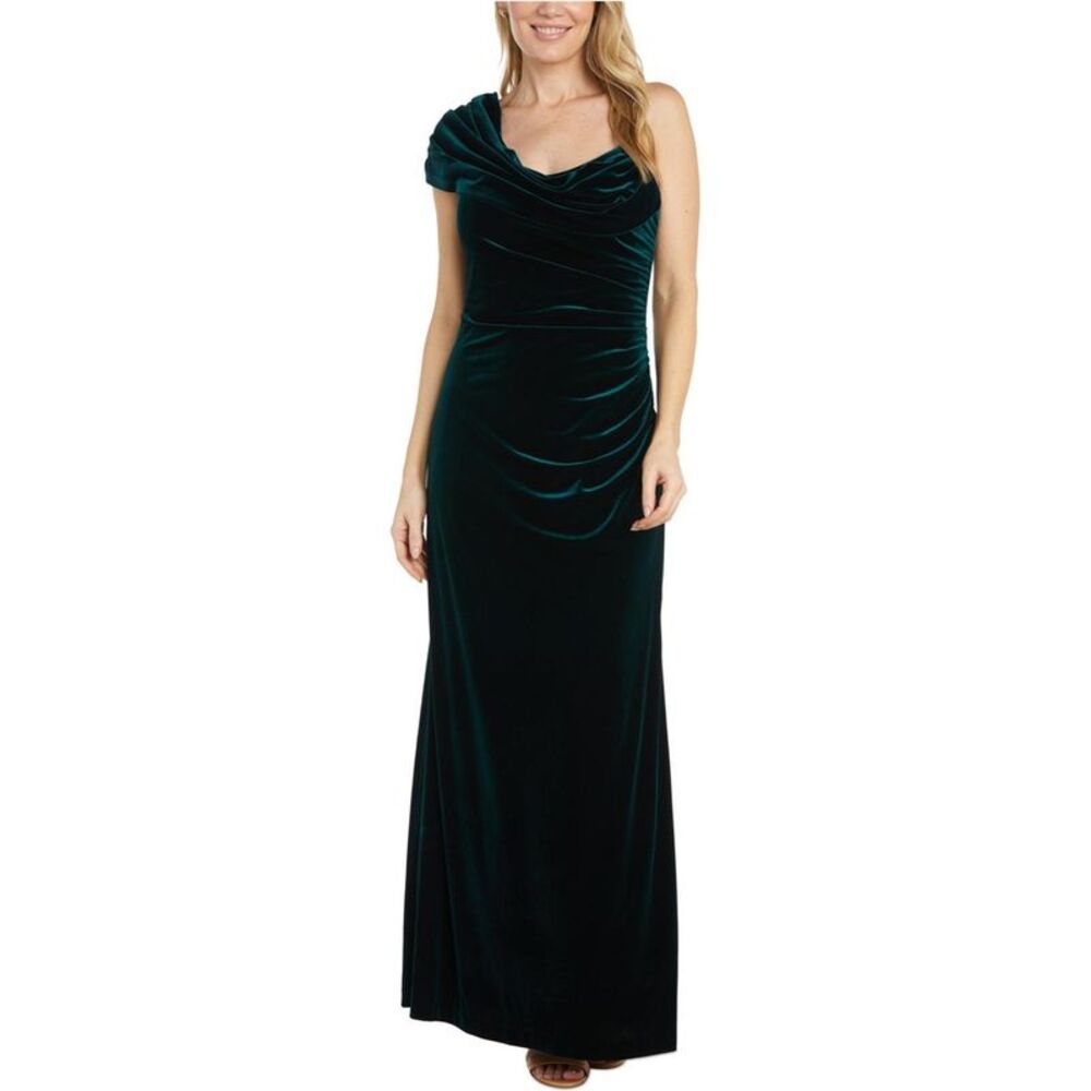 Nightway Womens Asymmetric Ruched Gown Dress, NWT